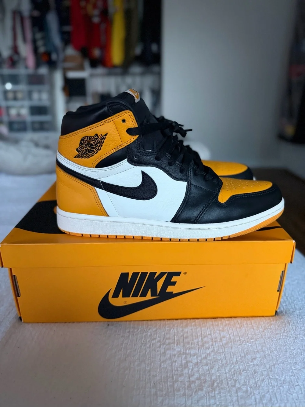 Jordan 1 High Taxi Sneakers - White/Black/Yellow 10.5 M